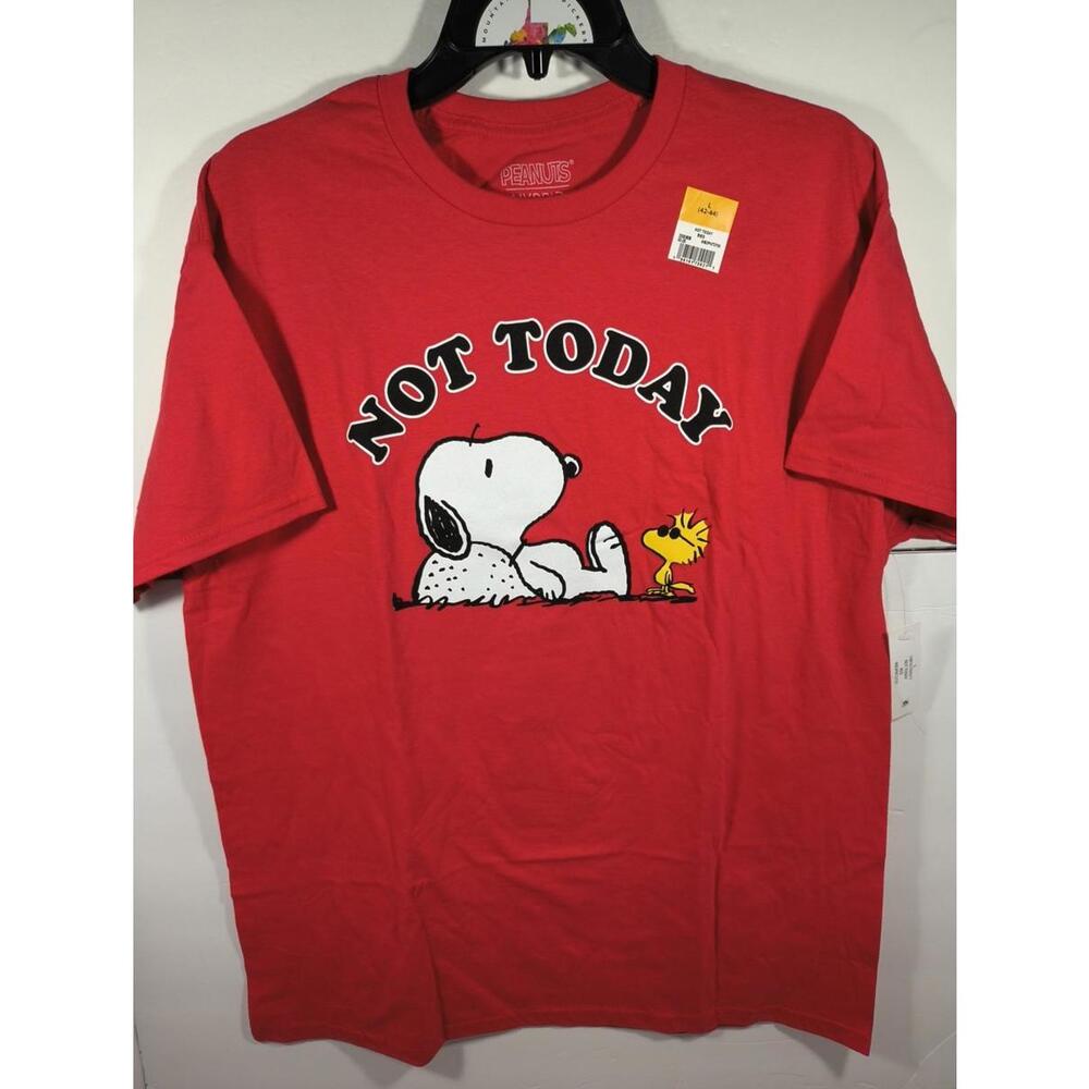 Peanuts Snoopy Not Today Women's Size Large Graphic T-Shirt Red Woodstock NWT - Picture 1 of 4